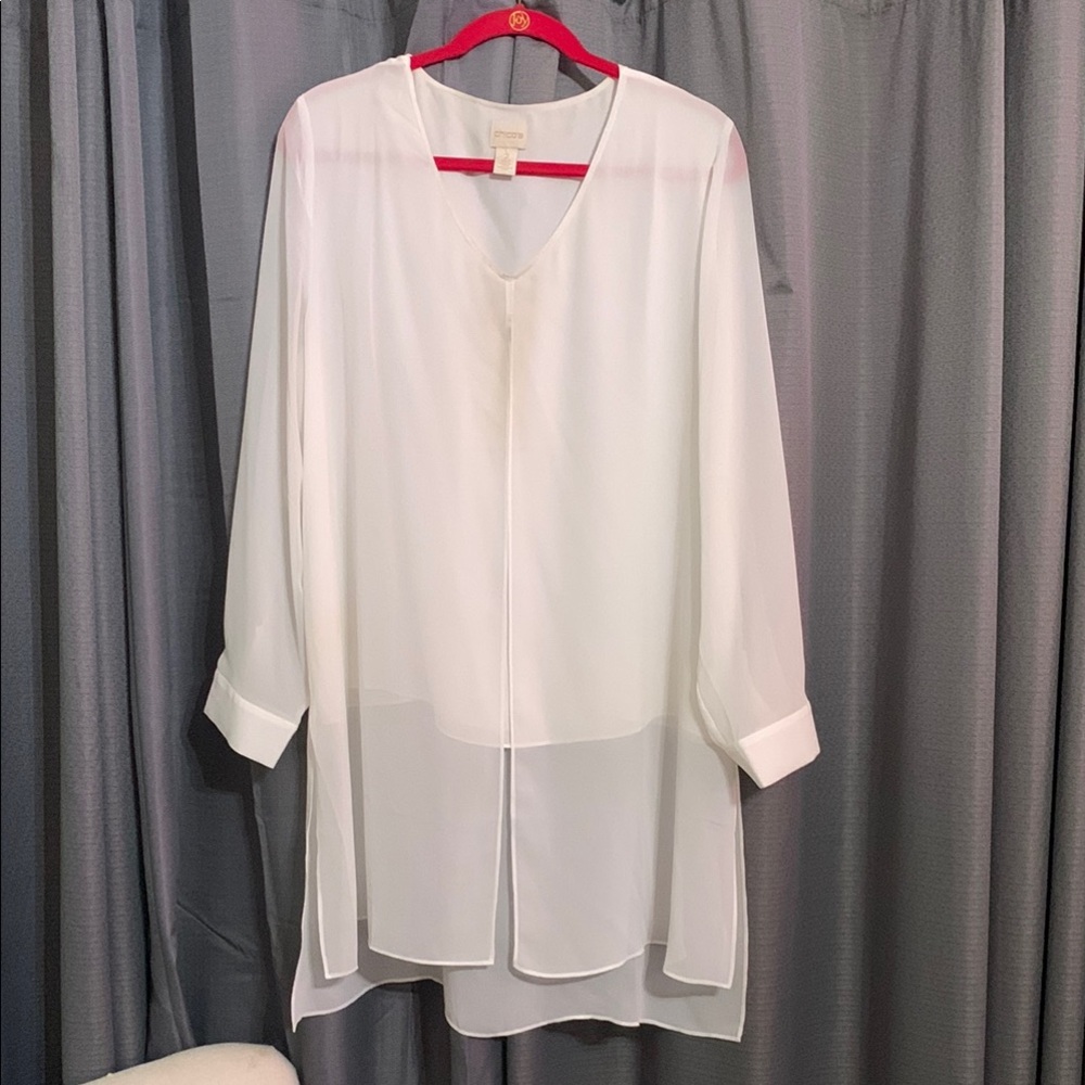 Chicos White Sheer Long Sleeve Tunic Blouse